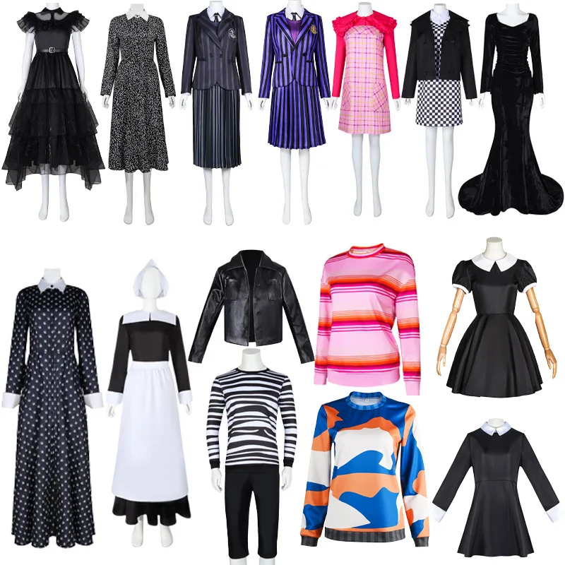 Семейное платье для косплея по мотивам среду adдамс, Хэллоуин, школьная форма, костюм горничной, Мужская и Женская Студенческая форма, платье, новый размер