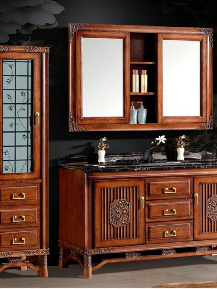 Chinese Bathroom Cabinet Wash Basin Marble Washstand Mirror Cabinet Bath Side Combination Customization