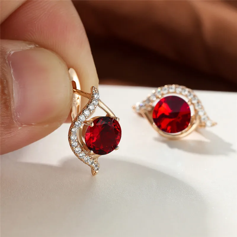 Purple Crystal Round Stone Earrings Trendy Multicolor Zircon Hoop Earrings Vintage Gold Color Wedding Earrings For Women Jewelry