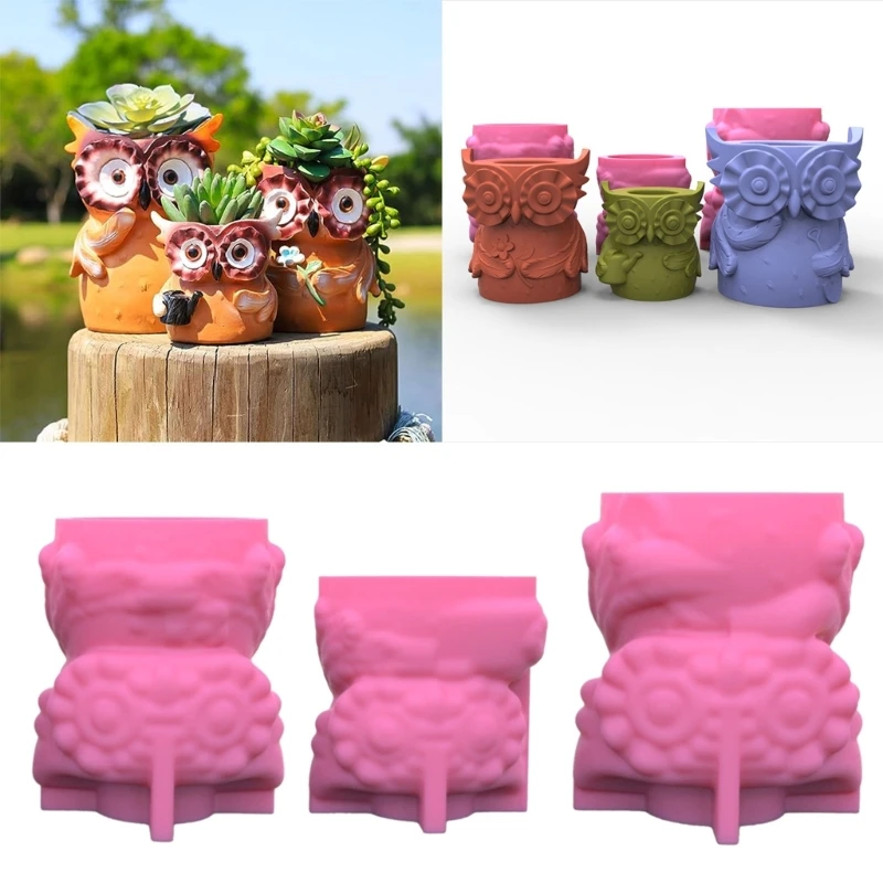 Owl Mom Dad Concrete Silicone Mold Succulent Flowerpot Cement Plaster Molds e0bf versatile silicone mold reusable tray molds silicone censer molds perfect for crafting concrete cups