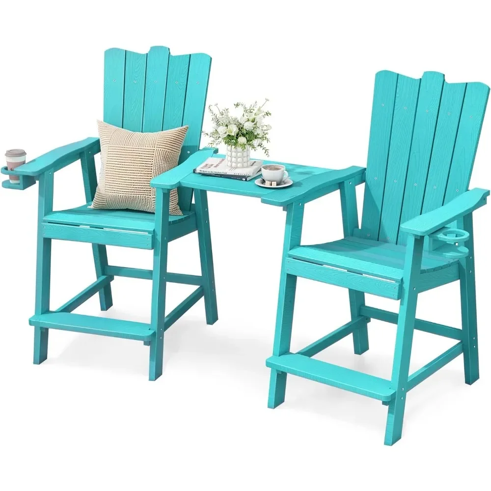 

Tall Balcony Chair Set of 2, Patio Adirondack Chairs with Removable Connecting Trays, Outdoor Adirondack Barstools w/ CupHolder