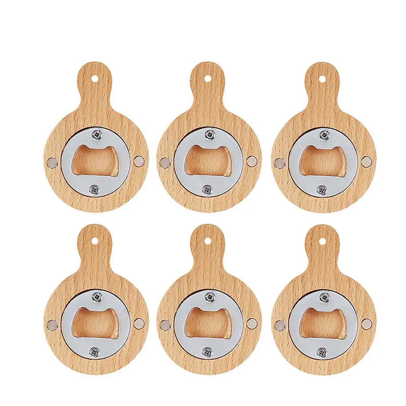 

50Pcs Wooden Bottle Opener Magnet Creative Refrigerator Pasted Wood Unique Gift Can Opener Kitchen Tool Decoration