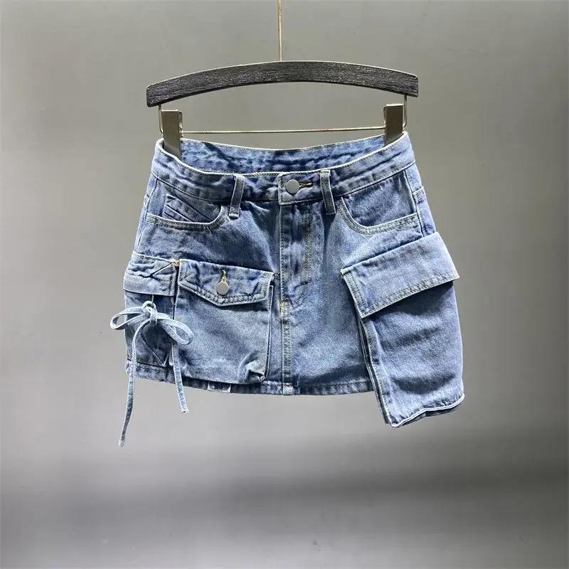 

Personalized Workwear with Pocket Denim Skirt Streetwear Woman 2023 Spring and Summer New Casual Washed Anti-Exposure Jean Skirt