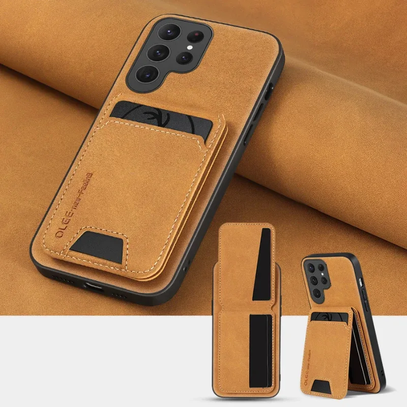 Premium PU Leather Wallet Card Holder Phone Case with Leatherette Bracket Cover