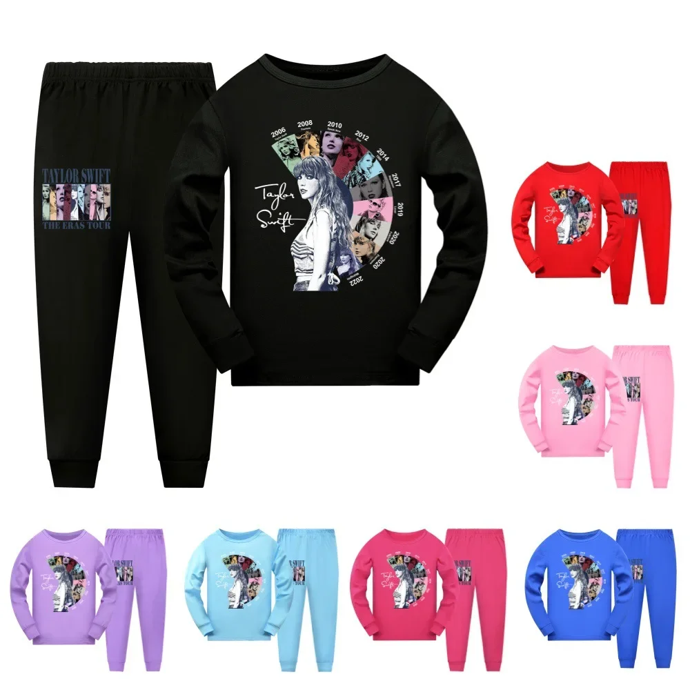 

1989 Taylor Swift The Eras Tour T Shirt Kids Long Sleeve Tops Pants 2pcs Set Baby Girls Fans Music Pajama Sets Boys Sleepwear