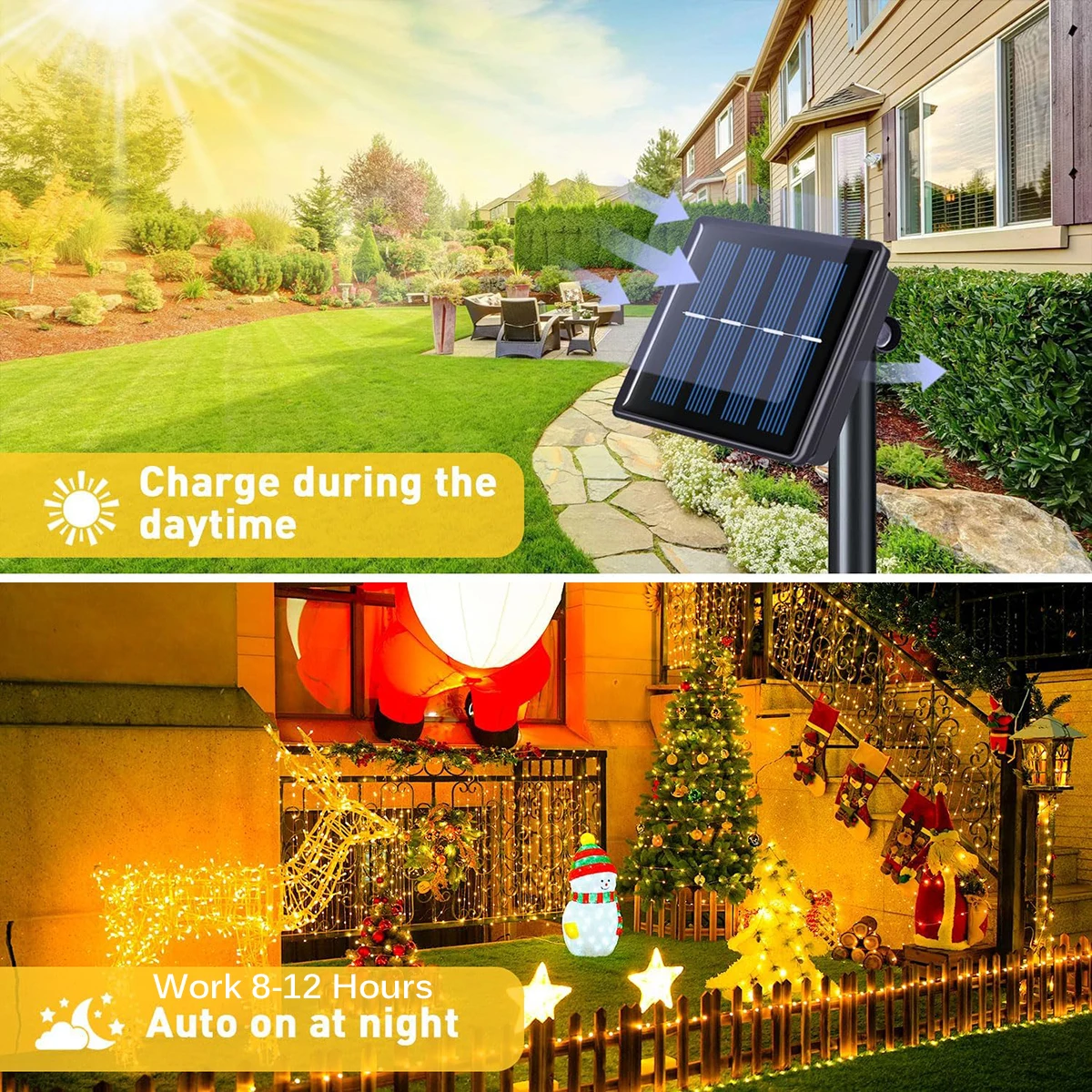 Solar Powered LED Rope String Lights – 23-105FT Fairy Lights, IP68 Waterproof For Outdoor Garden Decor