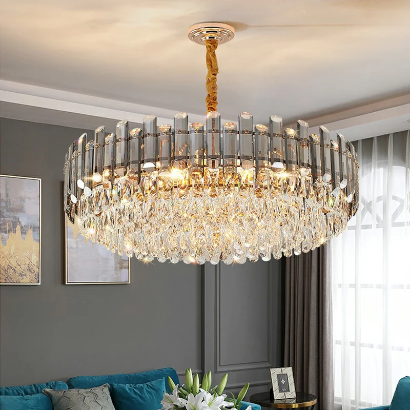 

Luxury Modern Crystal Chandelier For Living Room Round/Oval LED Smoky Gray Cristal Lamp Home Decor Lighting Fixture