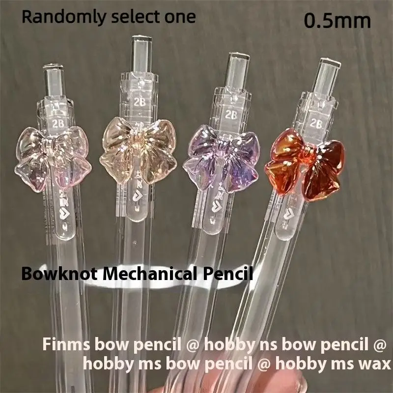 Kawaii Transparent Bowknot Mechanical Pencil with 2B Refills – Cute Stationery Set, 1/4 Pack