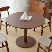 Walnut Round Dining Table 4-6 Modern Farmhouse Design Easy Care Sturdy Construction Ideal Small Spaces 2