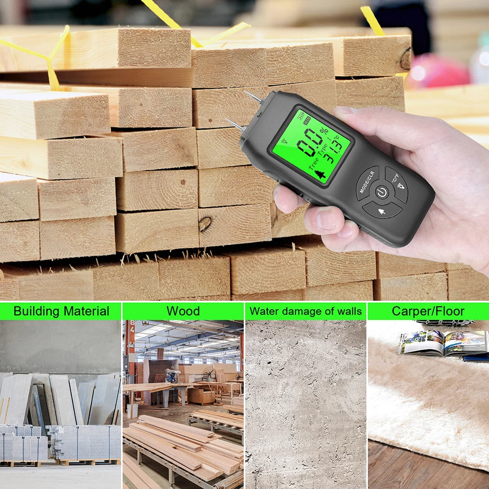 Wood Moisture Meter Digital Wood Moisture Meter LCD Display Timber Water Content Detector Pin-Type Lumber Damp Humidity Detector For Drywall Masonry