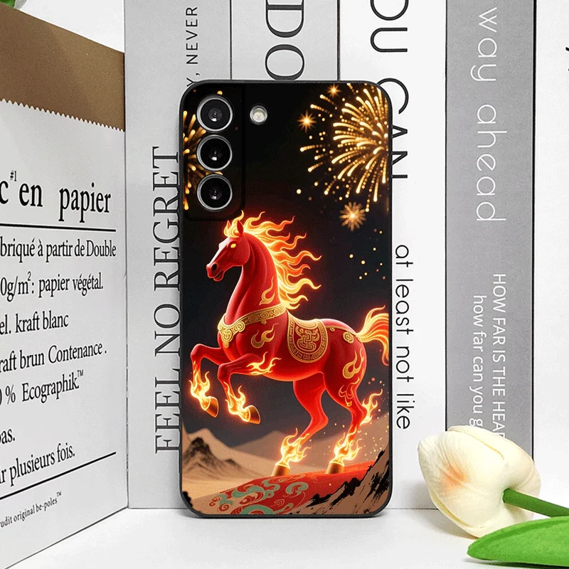 Elegant Red Horse Print Chinese-Style Phone Case - Soft Cover