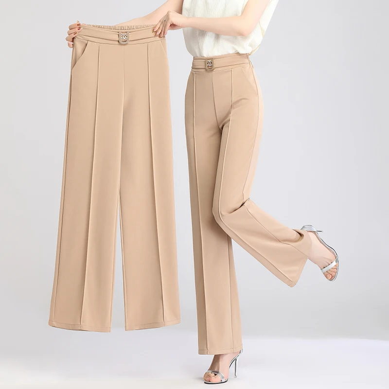 Fall Casual Trousers Women High Waist Loose Suit Flare Pants Korean Fashion Solid Colors Plus Size Stretch Straight Pantalones