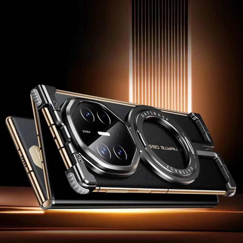 Eary Metal Frameless Phone Case for Huawei Mate XT with 360 Rotate Stand Magnetic Ultra-Thin Protective Cover Shockproof Shells