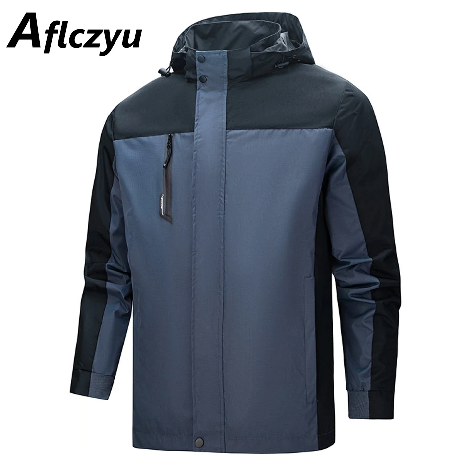 Hooded Windbreaker Jacket Men Camping Jacket Patchwork Fashion Casual Waterproof Jackets Coats Male Windbreaker Outerwear