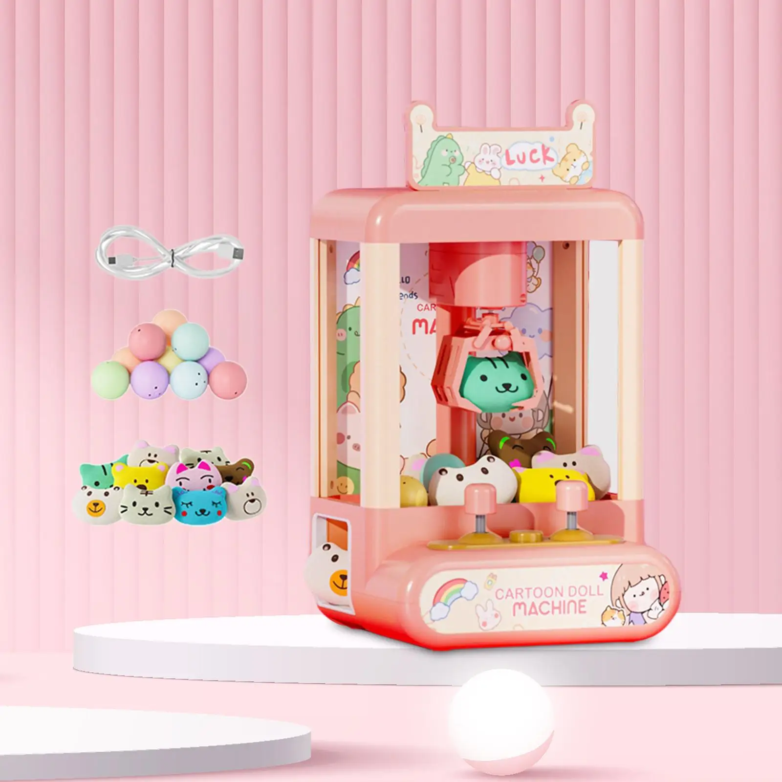 Claw Machine for Kids Mini Vending Machine with 10 Plush Dolls, Grabber Prize