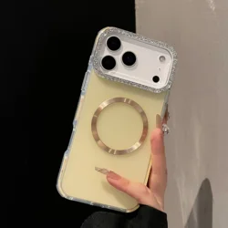 Luxury Sparkling Diamond Decorative Magnetic Phone Case with Shock Bumper Cover - iPhone 15 Plus (Gold)