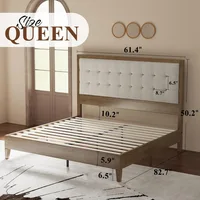 Wood Platform Bed Frame Queen Size Upholstered Tufted Headboard/Solid Wood Beds No Box Spring Needed, Bed Frame Queen 2