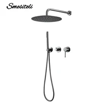 Gunmetal Shower Faucet  8-16'' Embed Box Wall Mounted ShowerHead Hot &Cold Shower Tap Handheld 2 Ways Ceiling Arm Shower Set 2
