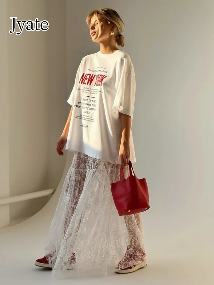 Jyate Jacquard Transparent Long Lace Skirt Women 2024 Summer