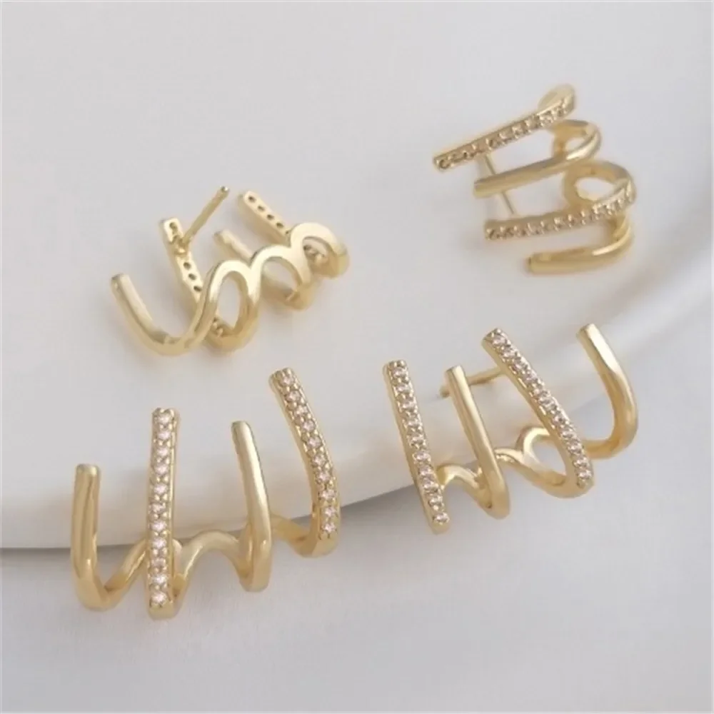 

925 Silver Needle Four Claw Earrings 14K Claw-shaped Zirconium Earrings with Gold Claw Are Fashionable Luxuriou Earrings E252