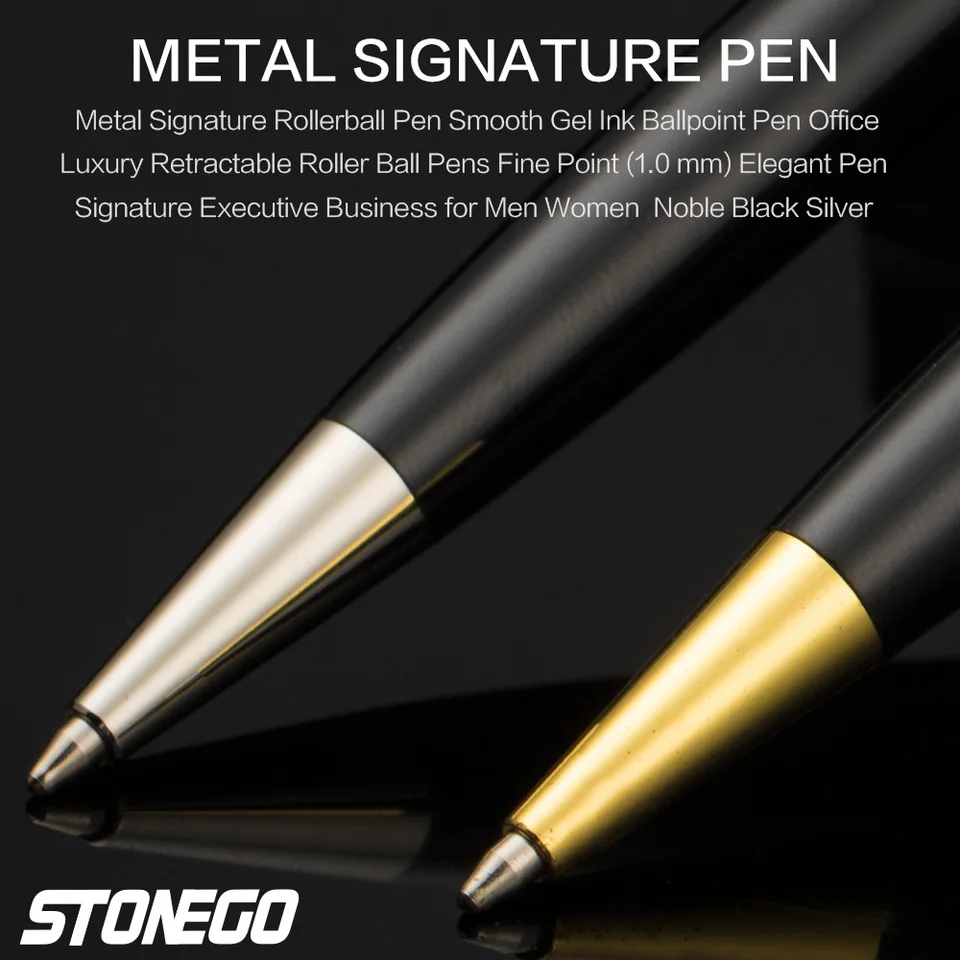 STONEGO Metal Capless Chrome Ballpoint,Black Ink 1.0mm Medium Point Smooth Writing Business Pen Retractable Stainless Steel Grip Executive Pens Nice