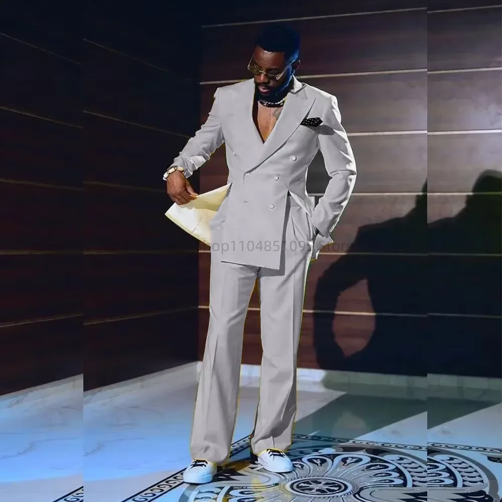 2 Pieces Men's Wedding Suits Set Formal Business Peak Lapel Double Breasted Blazer Trousers Elegant Prom Outfit for Groomsmen