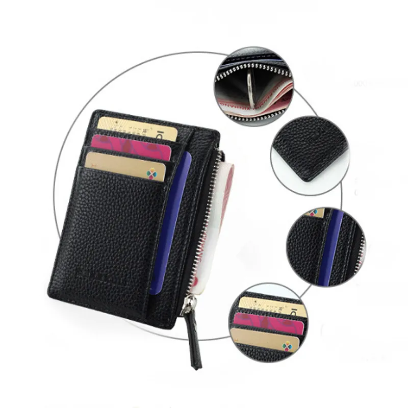 Mini Pu Leather Card Holders Women Zipper Wallet Bag Purse Small Men Wallet Pocket Ultra Thin 6
