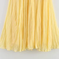 HXAO Pleated Long Skirt Woman Spring Summer Elegant Women's Skirts Fairy Tulle Midi Skirt High Waist Ruffled Yellow Skirt 088 - Image 6
