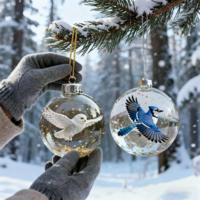 Nature's Birds Clear Christmas Ornament, Hummingbird Christmas Tree Ornaments, For Xmas Decor, Clear Balls For Home Decor