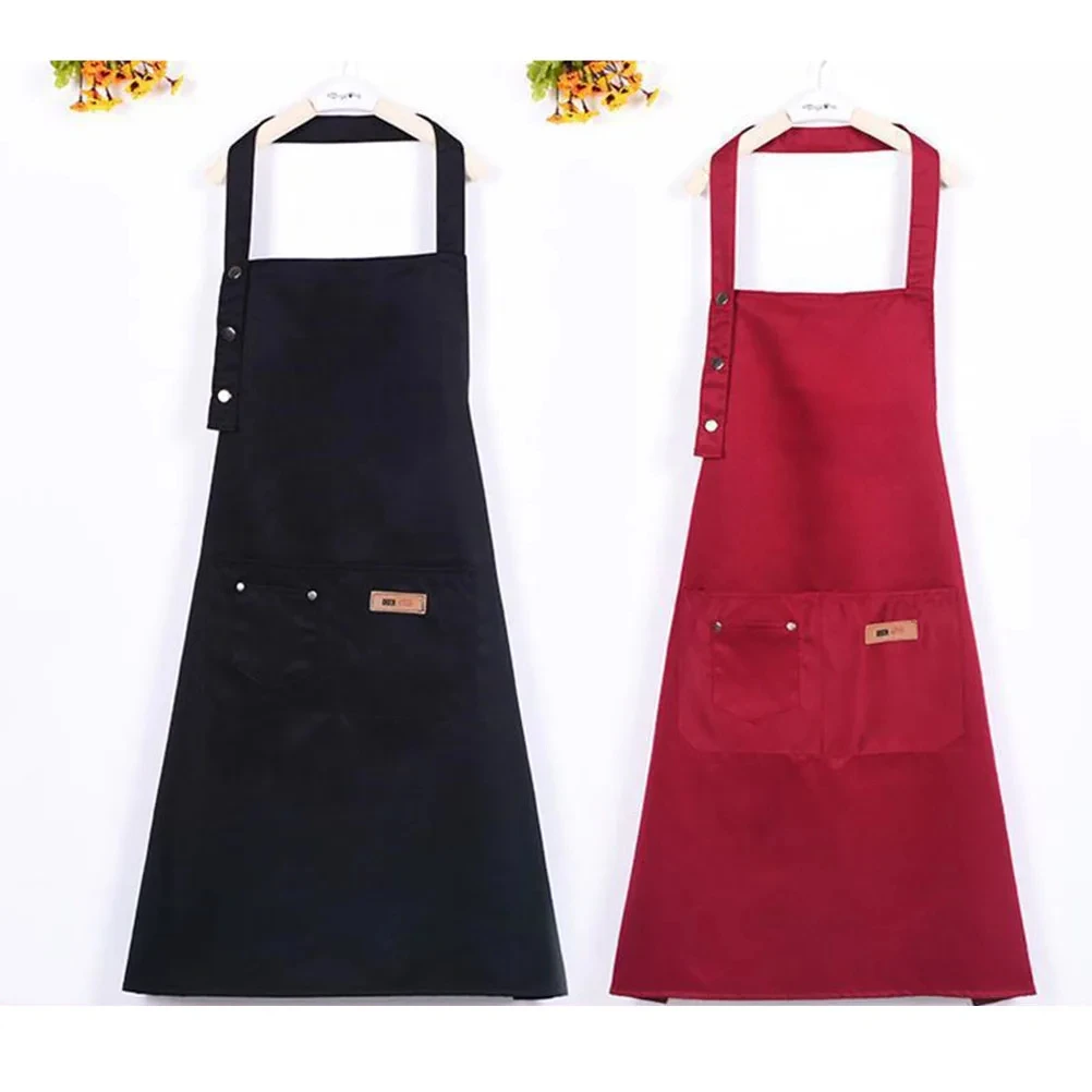 Untior Customizable Apron Solid Color Cotton Cooking Oil Proof Pinafore Hanging Neck For Restaurant Shop Waiter Work Uniform
