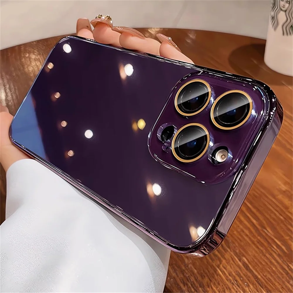 Luxury Plating Bumper Armor Glossy Phone Case For iPhone 15 16 17 Pro Max Air 14 13 12 11 Crystal Glass Lens Protection Cover 3