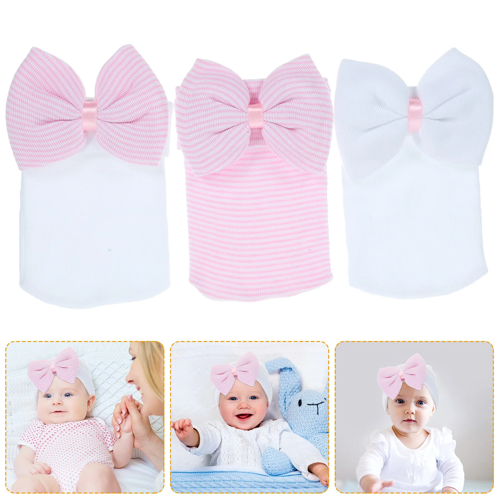 

3 Pcs Knitted Pullover Hat Newborn Headwear Bowknot Baby Hats for Girls Has Cap Infant Warm