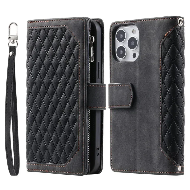 Elegant Leather Crossbody Zipper Wallet & Phone Case with Card Holder and Flip Cover