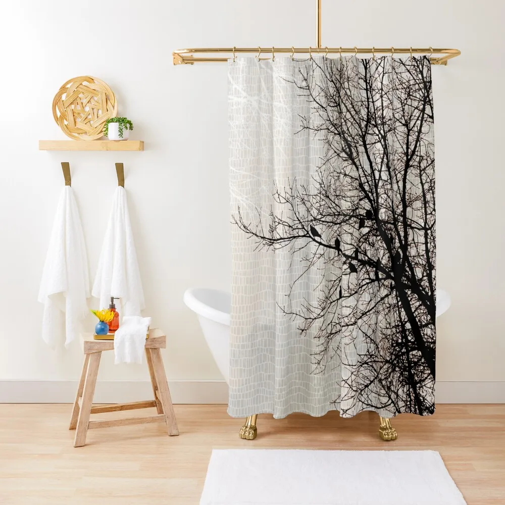 

Doves in Tree Branches Modern Nature Dark Brown Taupe Shower Curtain Waterproof Fabric Shower Curtain Funny Shower Curtain