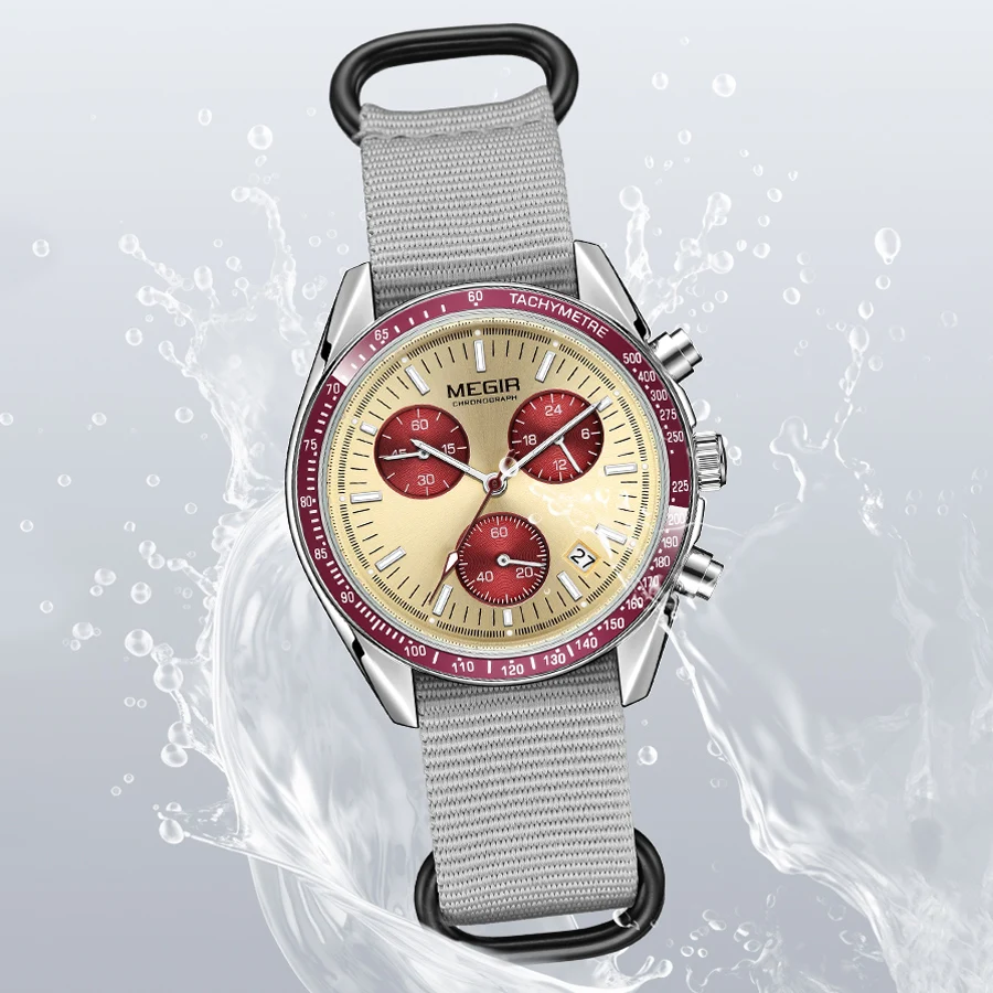 MEGIR Quartz Chronograph Watches Men Waterproof Sport Wristwatch Men's with Fashion Nylon Strap Luminous Pointers Date Male Gift - 4
