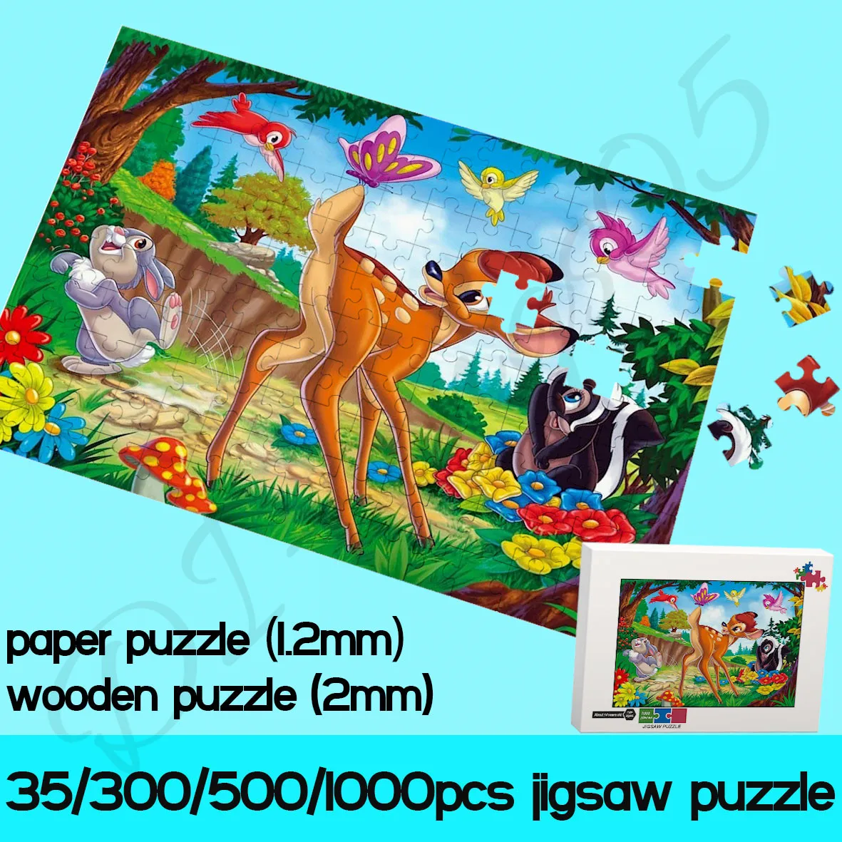 Disney Puzzles for Adults Long Animation Bambi 35/300/500/1000 Piece Wooden Puzzles Decompress Handmade Art Toys and Hobbies ravensburger bambi составная картинка головоломка 1000 шт 19677