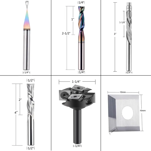 Dremel Router Bits End Mills SpeTool 5PCS UP Cut Spiral Router Bits 1/4 Shank With 1/4 Inch Cutting Diameter ,1-1/4 Inch Cutting Length 3 Inch OVL,Tungsten Carbide CNC Upcut Router Bits Set