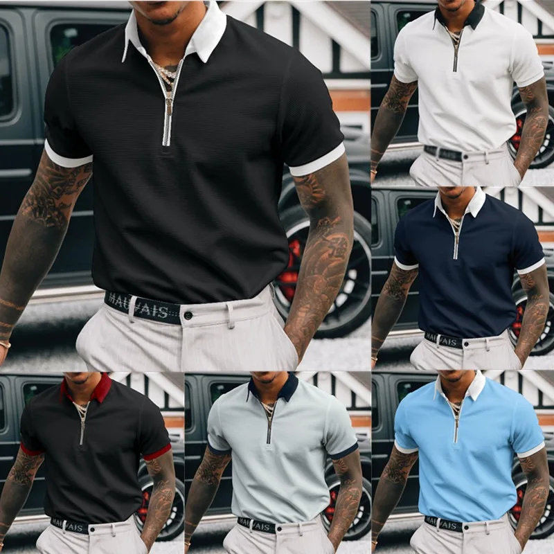 

New Solid Color Polo Zipper Men's Polo Shirt