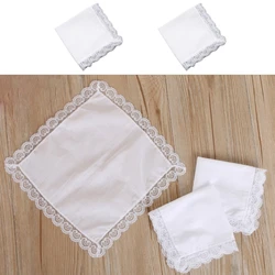 Lightweight White Handkerchief Cotton Lace Trim Hankie Washable Chest Towel Pocket Handkerchief for Adult Wedding Party 10CF