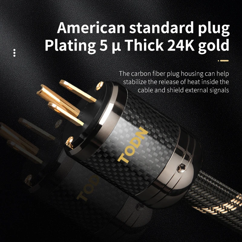 Audio Cable TODN power cable hifi OCC&OFC EU/US Carbon fiber plug Rhodium plated plug