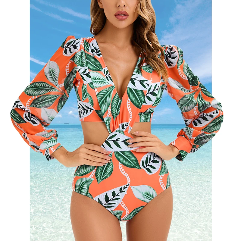 

MUOLUX 2023 One Piece Swimsuit Female High Waist Swimwear Women Vintage Cut Out Bathing Suit Print Summer Bathing Suit Monokini