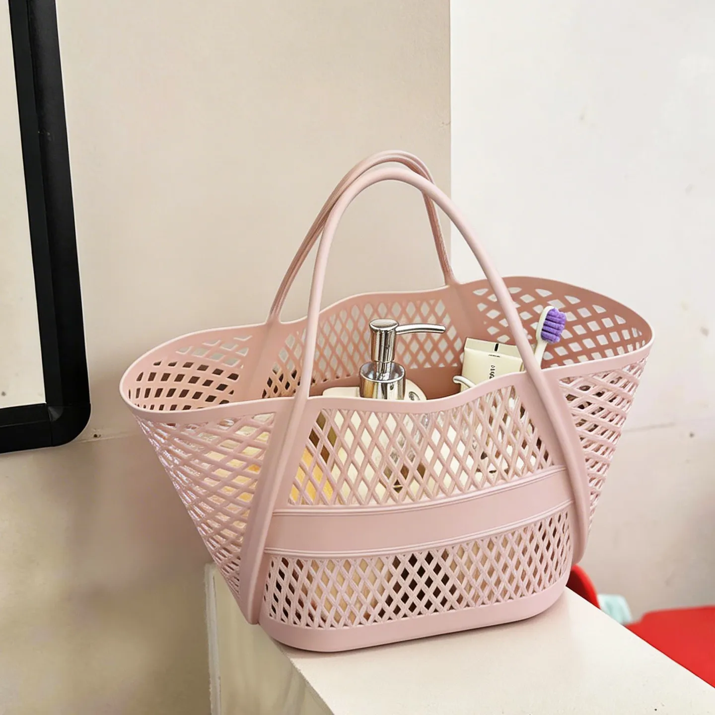 휴대용 대용량 물빠짐 기능이 있는 습식 및 건식 분리 수영복 보관 가방 남녀공용 플라스틱 핸드헬드 비치백