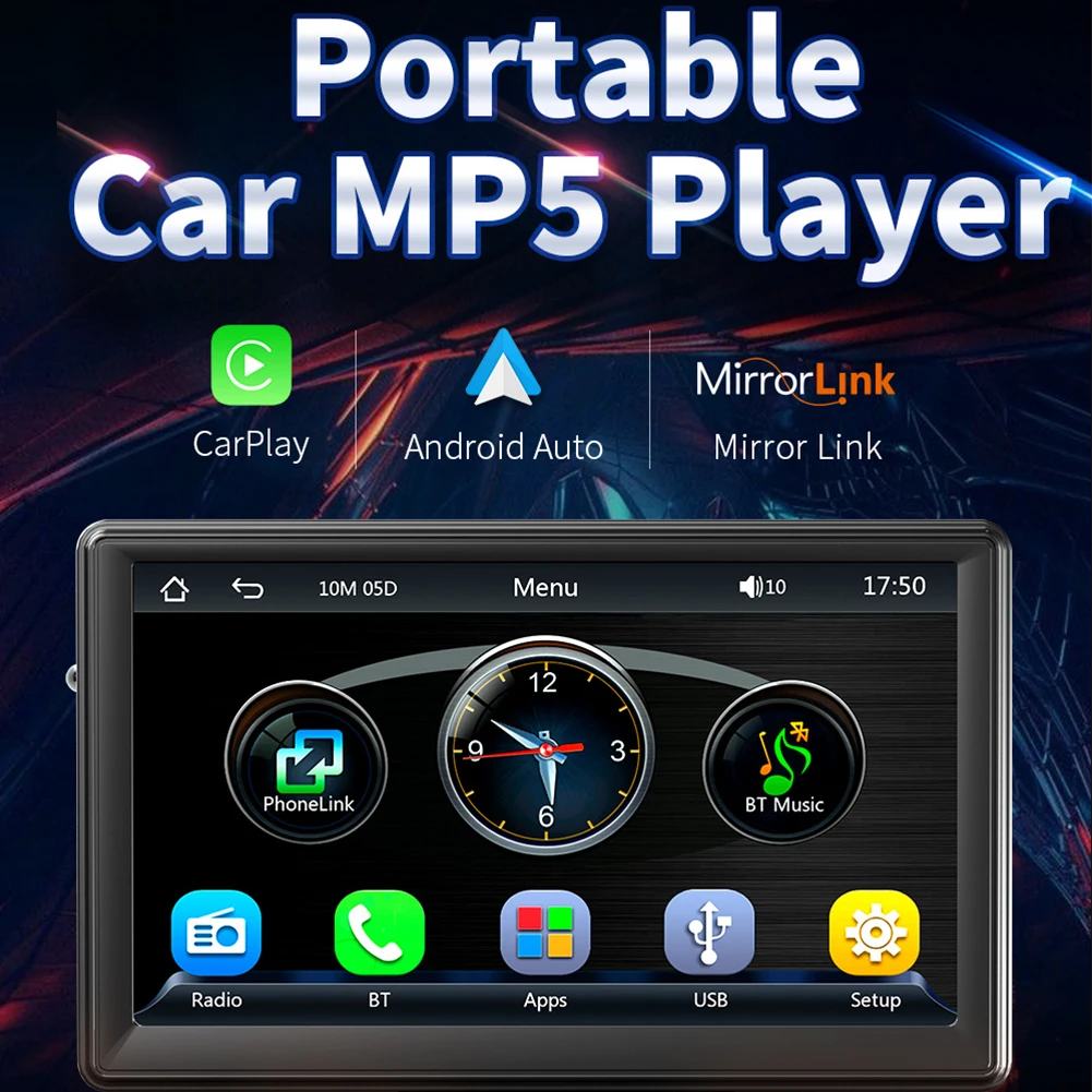 Car MP5 Player Compatible For Carplay Android Auto Wireless Stereo 7