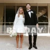 Elegant Short Wedding Dress Long Sleeve O-Neck Buttons Zipper Back Simple Bridal Gown Above Knee Vestidos De Noiva Customized 6
