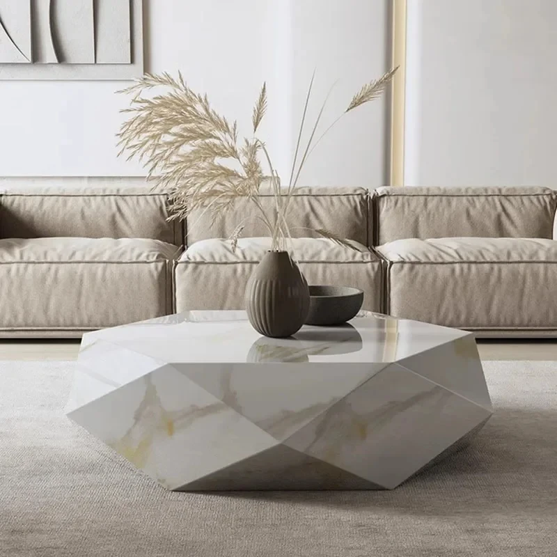 

CX218EN Living Room Coffee Table Modern White Platform Coffee Table Home Bowl Topper Italian Marble Top Luxury Table Desk