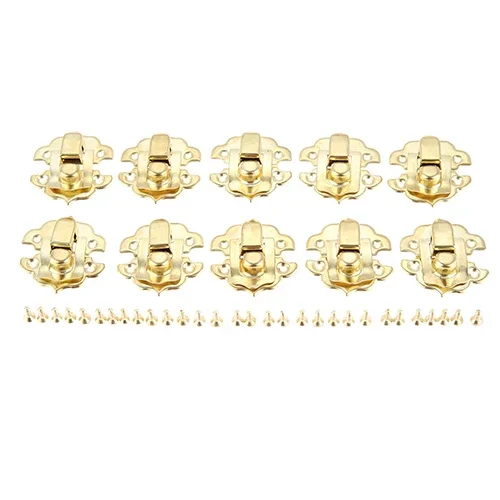 Antique Jewelry Box Padlock Hasp Locked Wooden Wine Gift Box Handbag Buckle Hardware Accessories with Screws DRELD 10Pcs 30*30mm