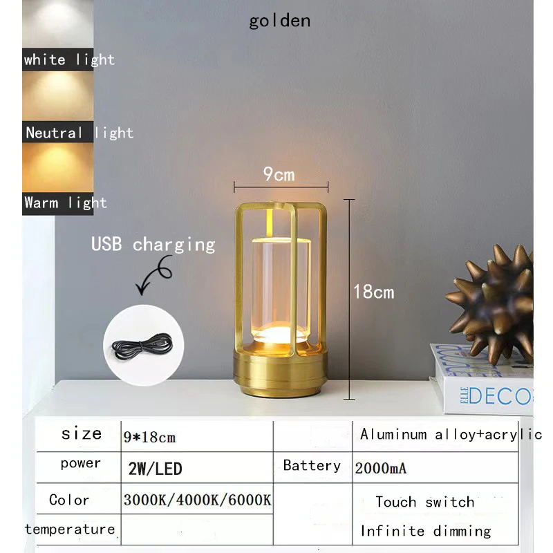 Outdoor Light Luxury Retro Style Camping Atmosphere Light Bar Restaurant Rechargeable Desk Lamp Touch Decoration Night