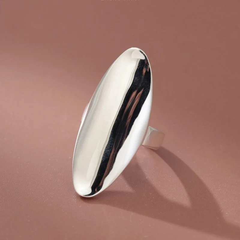 925 Sterling Silver Open Finger Ring Big Arc Polished Oval Geometric Punk For Women Girl Jewelry Gift silver ring silver rings