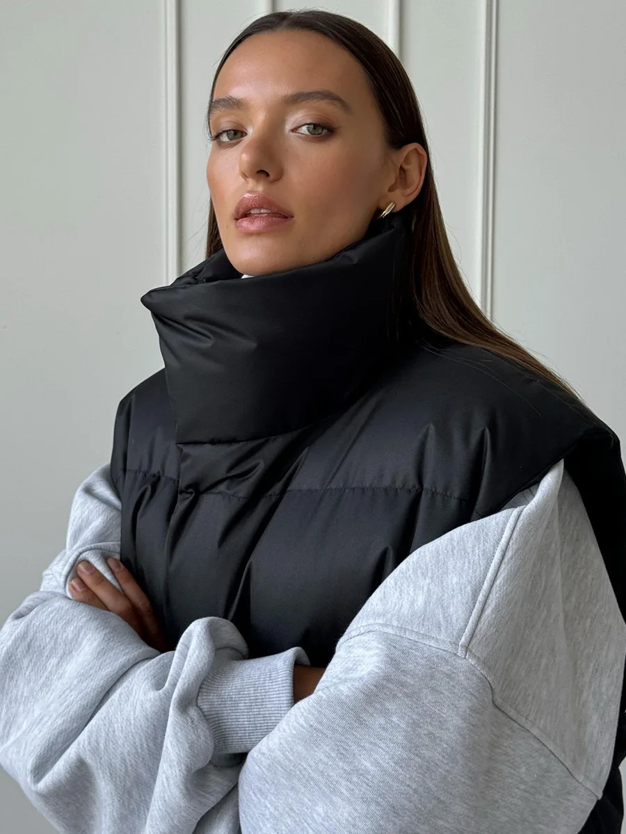 Casual Loose Sleeveless Jackets Parkas Female Winter New Streetwear Outwear For Women Lapel Tank Top Patchwork Coat