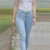 plus Size Women's Elastic Stretchy Peach Colored Denim Jeans High Waist Slim Fit Nine Point Pencil Long Trousers